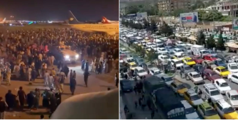 Cảnh tượng hỗn loạn và ùn tắc ở trong và ngoài sân bay Kabul