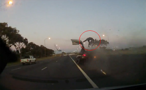 Xe mui trần đâm dải phân cách, tài xế bay lên không