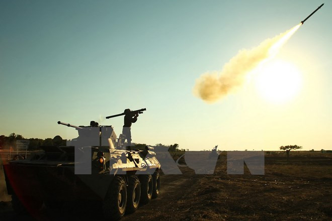 Binh sỹ Nga tham gia cuộc tập trận chung với lực lượng không quân Belarus ở thị trấn miền Nam Yeisk (Nga). (Nguồn: AFP/TTXVN)