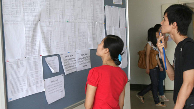 Xem điểm thi tại trường ĐH dân lập Thăng Long - Hà Nội. Ảnh: Như Ý