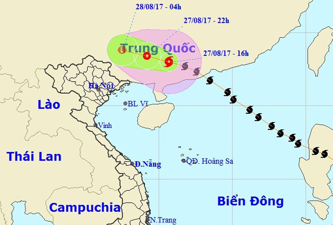 Vị trí, hướng di chuyển của bão số 7. (Ảnh: NCHMF).