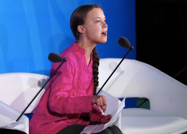 Greta Thunberg trong lúc phát biểu trước khi diễn ra hội nghị thượng đỉnh Liên Hợp quốc về biến đổi khí hậu. (Ảnh: Reuters)