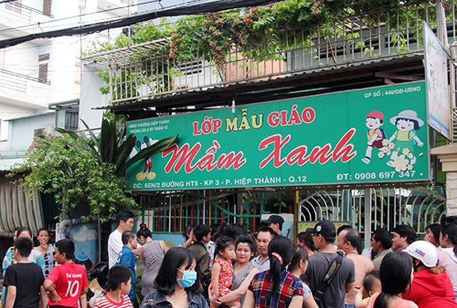 Trường mầm non Mầm Xanh nơi xảy ra vụ bảo mẫu hành hạ trẻ.