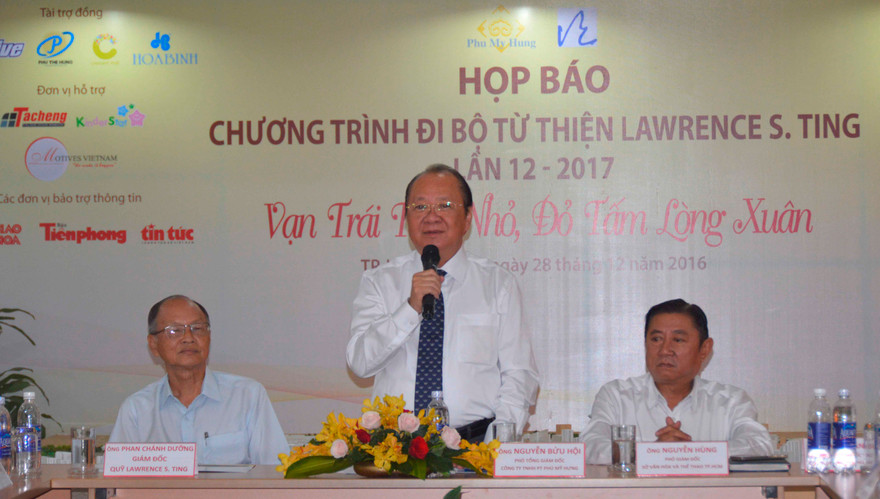 Buổi họp báo Chương trình Đi bộ Từ thiện Lawrence S. Ting lần thứ 12 – 2017 đã diễn ra vào ngày 28/12/2016, tại trụ sở Công ty TNHH Phát triển Phú Mỹ Hưng.