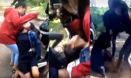 Nhóm học sinh rất đông vây đánh em Q vào chiều 16.6. Ảnh: Cắt từ clip