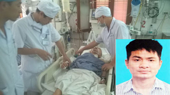 Đối tượng Lê Văn Hiển và nạn nhân Bùi Thị Thu khi điều trị tại bệnh viện. Ảnh: Công lý