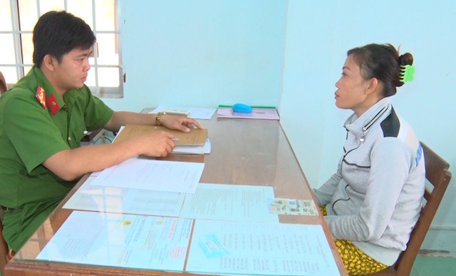 Kiều tại cơ quan điều tra. Ảnh C.A