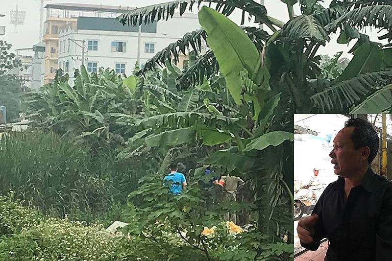 Khu vực phát hiện thi thể và ông B. bố nạn nhân.
