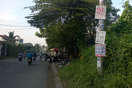 Nhiều biển rao bán đất nền treo trên cột điện tại khu vực vùng ven.