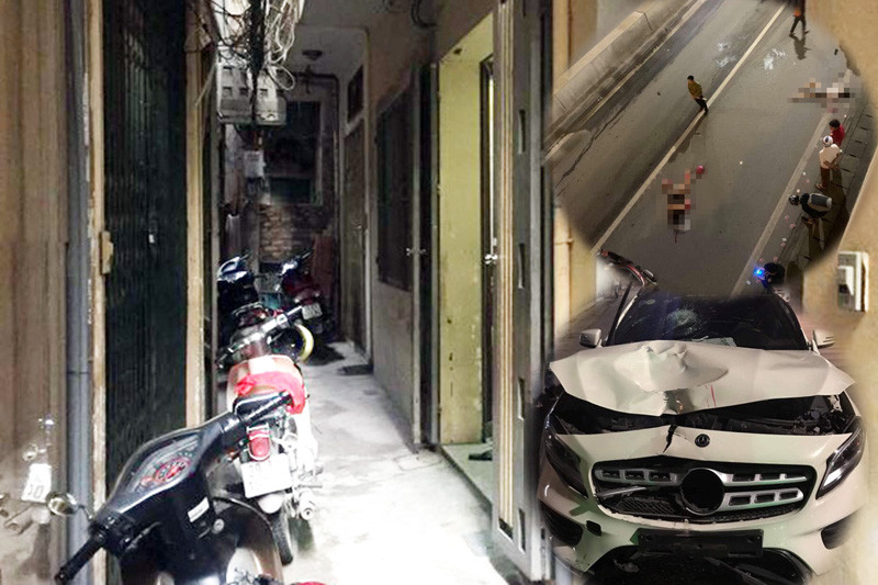 Khu nhà cô giáo Quỳnh (Ảnh N.T) và hiện trường, chiếc xe gây tai nạn.