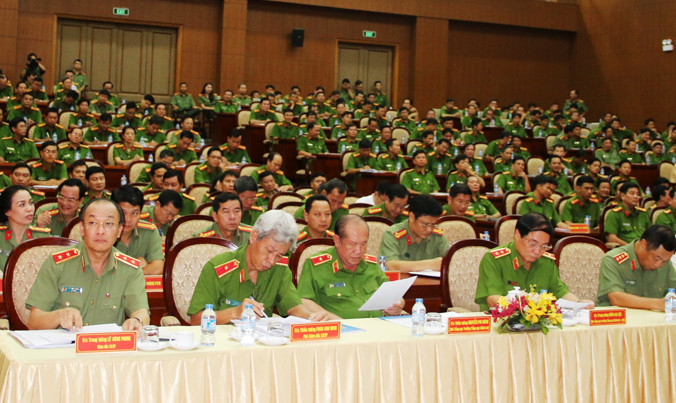 Hội trường Công an TPHCM nơi diễn ra hội nghị sơ kết công tác 6 tháng đầu năm và nhiệm vụ, giải pháp công tác 6 tháng cuối năm 2016.