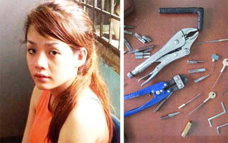 Tuyết Trinh ngày bị bắt và đồ nghề đi trộm của nữ quái.