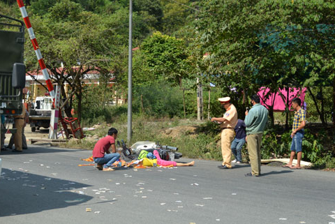 Hiện trường vụ tai nạn giao thông. Ảnh: Bảo Vy.