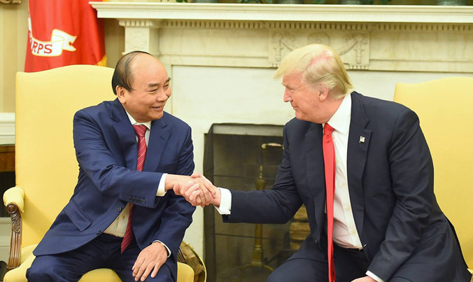 Thủ tướng Nguyễn Xuân Phúc hội đàm với Tổng thống Hợp chúng quốc Hoa Kỳ Donald Trump. Ảnh: Thống Nhất/TTXVN.
