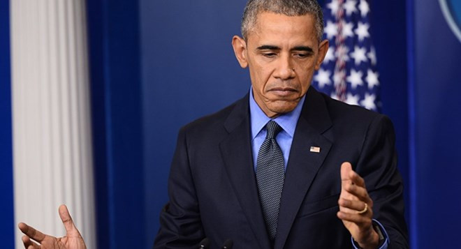 Tổng thống Mỹ Barack Obama trong một cuộc họp báo. 