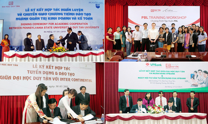 ĐH Duy Tân ký kết nhiều hợp tác với nhiều đại học và doanh nghiệp lớn về các mảng kinh doanh, kế toán, tài chính, ngân hàng và du lịch nhằm tạo mọi điều kiện về đào tạo và việc làm cho sinh viên.