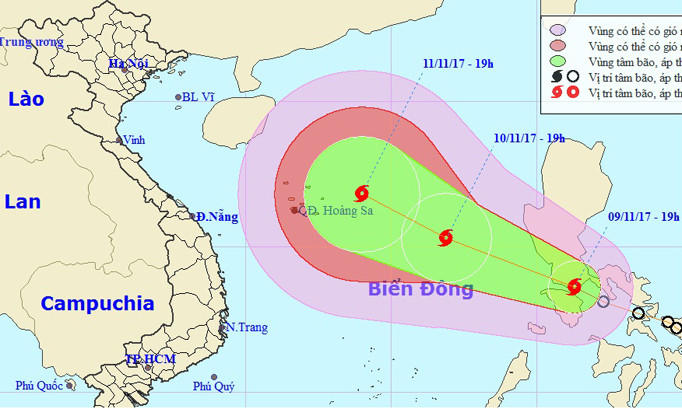 Vị trí và hướng di chuyển của cơn bão Haikui. Ảnh: NCHMF.