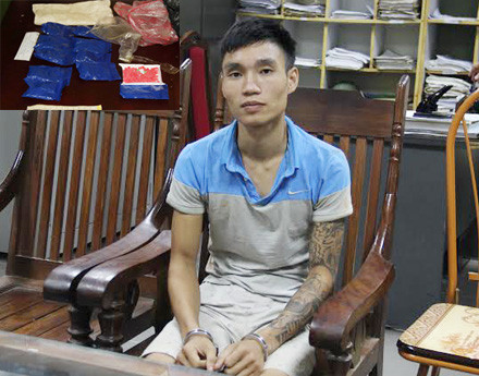 Đối tượng Phạm Văn Trung cùng tang vật (ảnh nhỏ) tại cơ quan điều tra