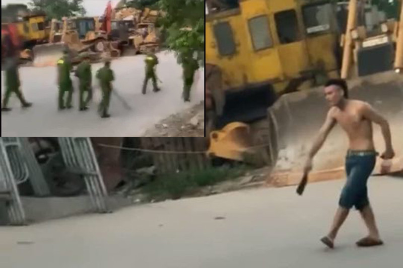 Nam thanh niên ngáo đá cầm dao đi trên đường.