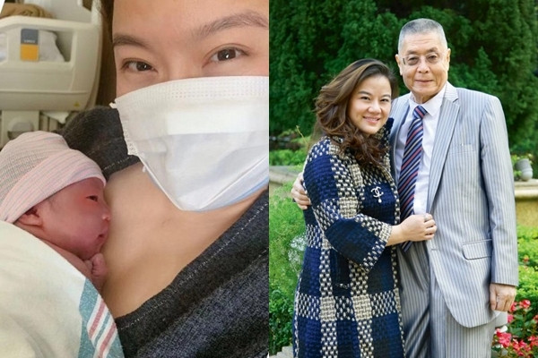 Tôn Dĩnh - bà xã Lưu Thi Côn - bên con gái mới chào đời (trái) và bên ông xã. Ảnh: On.