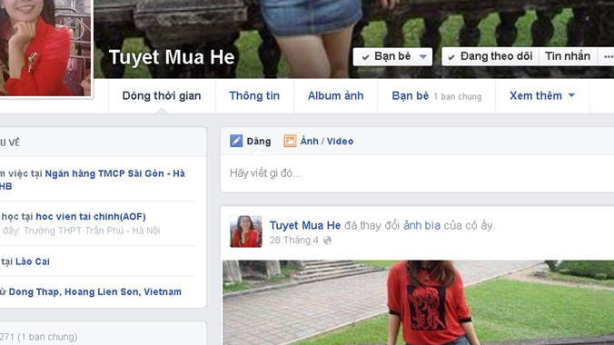 Kẻ xấu lấy hình ảnh cá nhân chị H lập FB để nói xấu nạn nhân. Ảnh chụp từ facebook tuyet mua he 