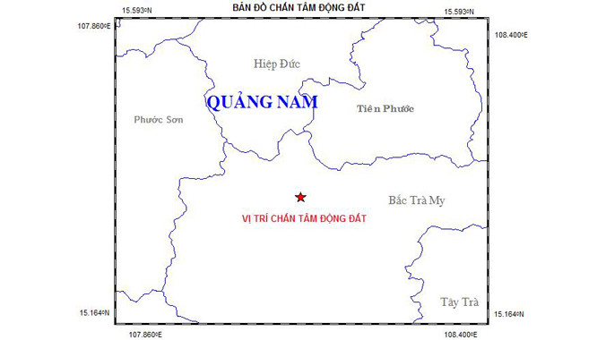 Sơ đồ tâm chấn trận động đất xảy ra vào sáng ngày 18/5. Ảnh Viện Vật lý địa cầu.