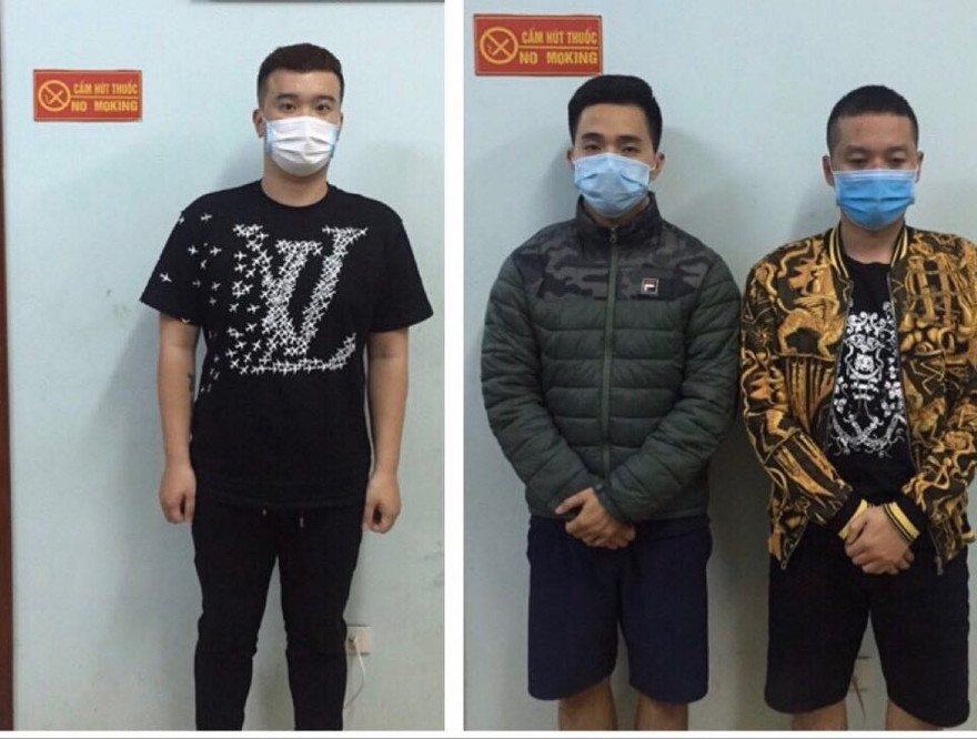 Ba đối tượng Linh, Tùng, Minh (từ trái sang phải) tại cơ quan công an.