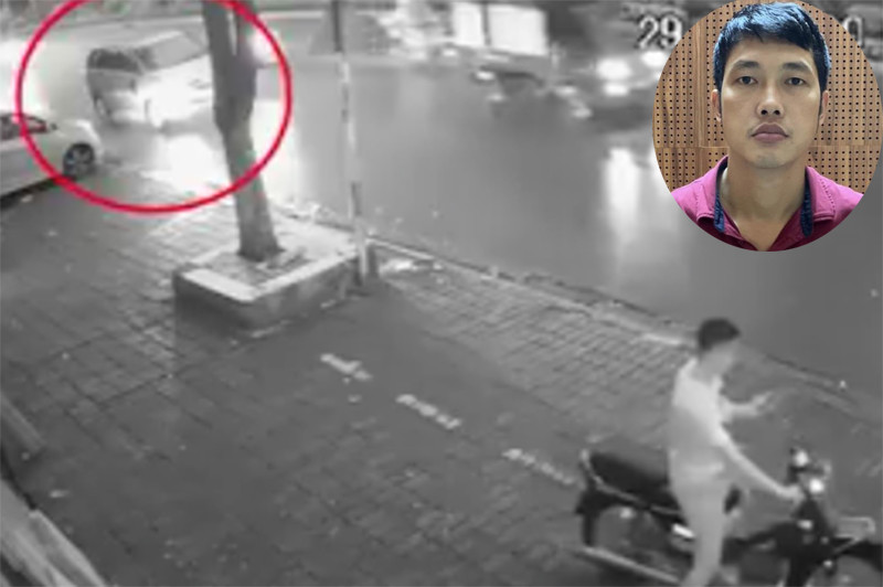 Công (ảnh nhỏ) và ảnh cắt từ clip chiếc xe gây tai nạn.