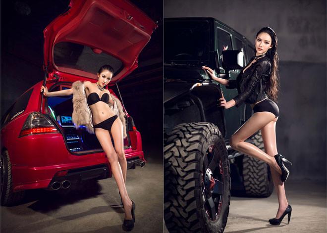 Diện bikini, mỹ nhân khoe dáng ngọc bên xế khủng