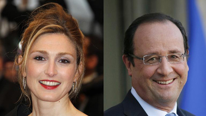 Diễn viên Julie Gayet trên thảm đỏ Liên hoan phim Cannes lần thứ 65 và Tổng thống Pháp Francis Hollande. Ảnh: Thomas Samson