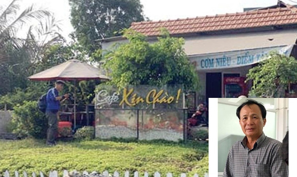 Quán cà phê "Xin Chào" của ông Nguyễn Văn Tấn (ảnh nhỏ).