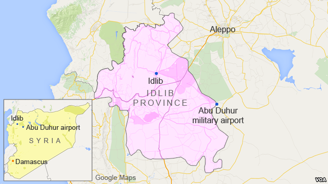 Bản đồ sân bay quân sự Abu Duhur tại Syria (ảnh: VOA).