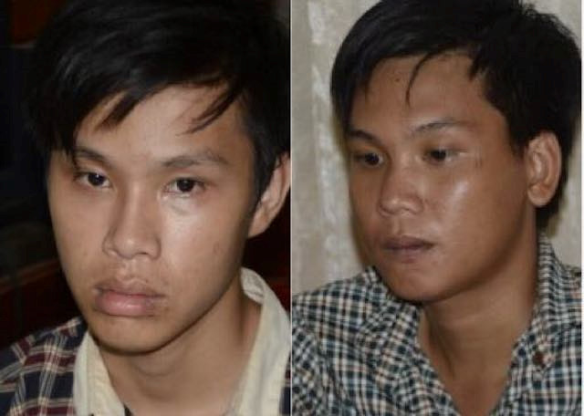 Trương Tuấn Kiệt và Tùng tại cơ quan điều tra. Ảnh: Công an Trà Vinh