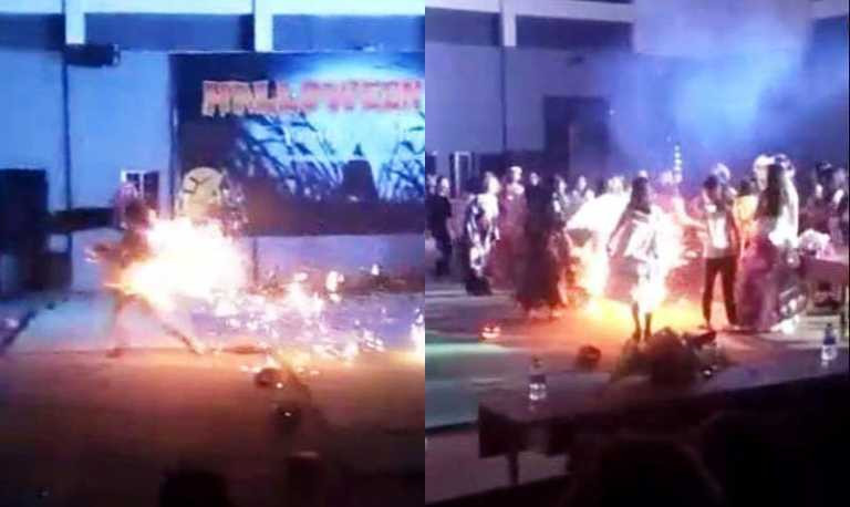 Nữ sinh Nghệ An bốc cháy như đuốc tại lễ hội Halloween. Ảnh cắt từ clip