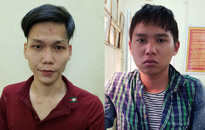 Luân và Tân từ trái qua tại cơ quan điều tra. Ảnh: Công an