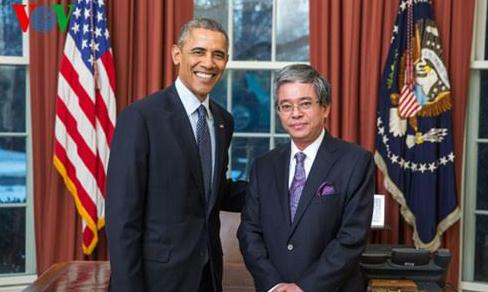 Tổng thống Mỹ Barack Obama và Đại sứ Phạm Quang Vinh. Ảnh: VOV.