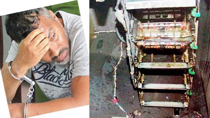 Đối tượng Nuez Correa Elmer Eduardo và trụ ATM đã bị nhóm người Peru phá bung, trộm cắp tiền tỷ.