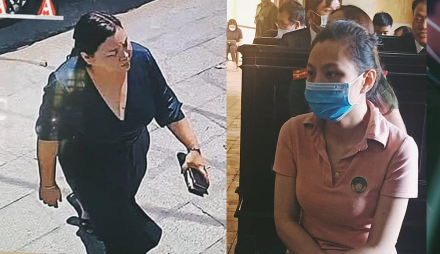 Nữ chủ mưu vụ truy sát Quân 'xa lộ' trước thời điểm xảy ra vụ án và tại phiên tòa.