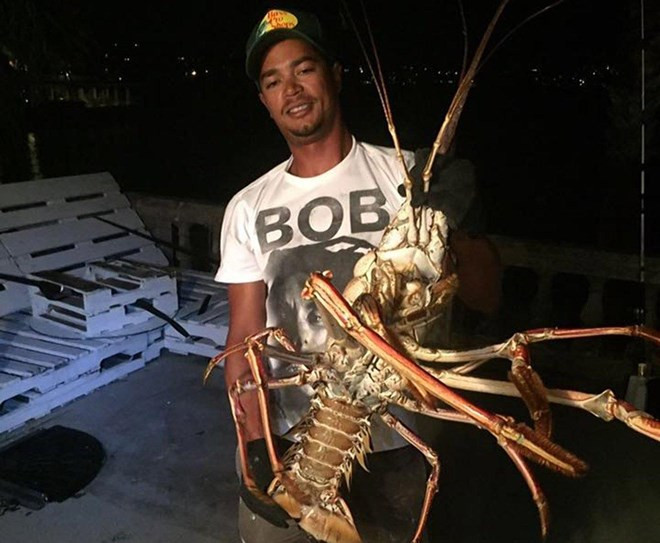 Anh Loescher bên con tôm hùm khổng lồ. Nguồn: Facebook.