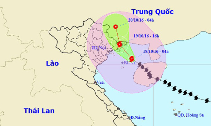 Vị trí và dự báo đường đi của cơn bão số 7. Nguồn: Trung tâm dự báo khí tượng thủy văn Trung ương.