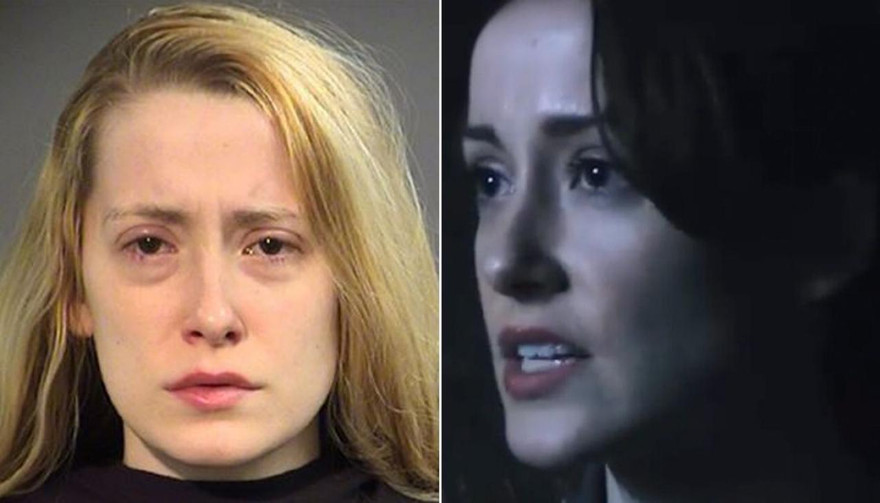 Nữ diễn viên Aisling Tucker Moore-Reed ngoài đời và trong phim (phải).