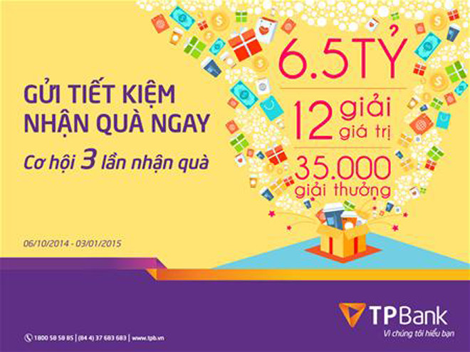 Gửi tiết kiệm với cơ hội 3 lần nhận quà tại TPBank