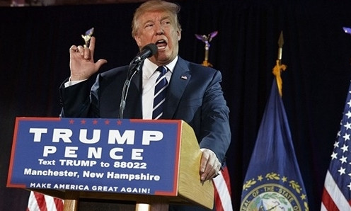 Ứng viên tổng thống Mỹ đảng Cộng hòa Donald Trump hôm qua phát biểu tại buổi vận động tranh cử ở Manchester. Ảnh: AP.