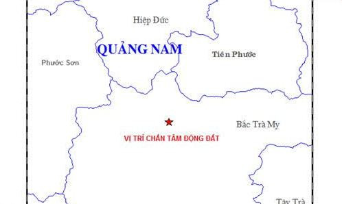 Bản đồ chấn tâm động đất - ảnh Trung tâm báo tin động đất và cảnh báo sóng thần – Viện Vật lý Địa cầu.