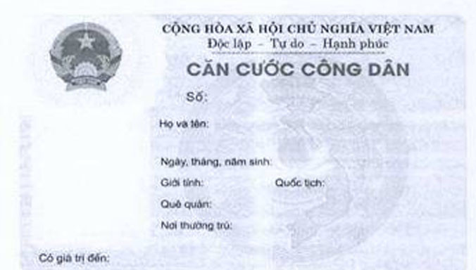 Mặt trước Thẻ căn cước công dân.