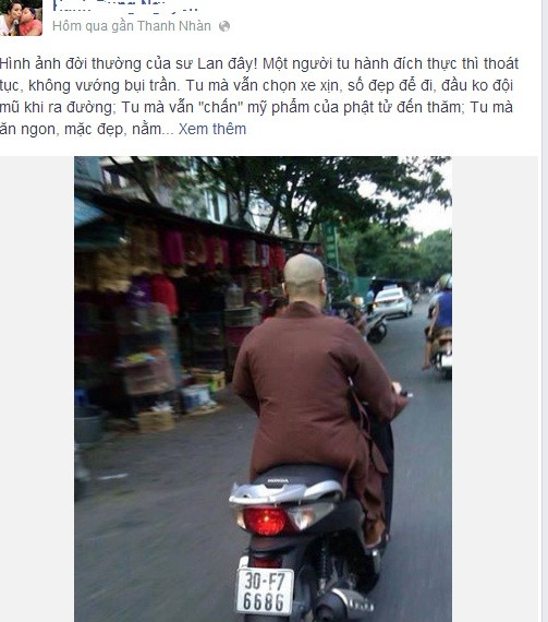 Bức ảnh chụp người cạo trọc tóc, mặc áo tu hành, đi xe SH biển đẹp gây bão dư luận. 