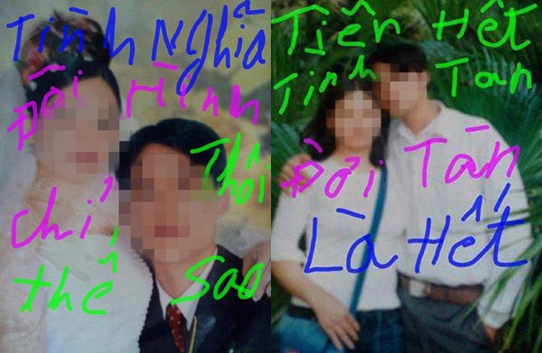 Những dòng lưu bút được viết lên bức ảnh cưới được Thành chia sẻ trên mạng xã hội.