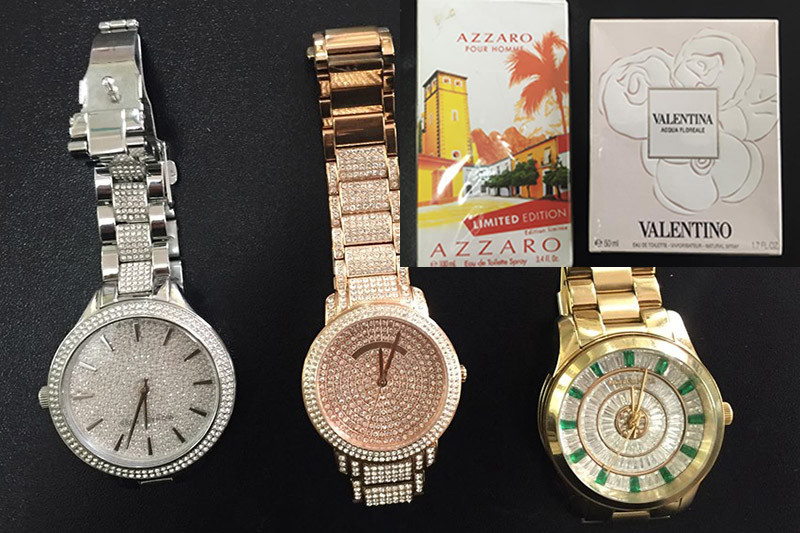 Đồng hồ và nước hoa đối tượng lừa đảo chiếm đoạt.