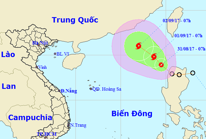 Vị trí, hướng di chuyển của áp thấp nhiệt đới. (Ảnh: NCHMF).
