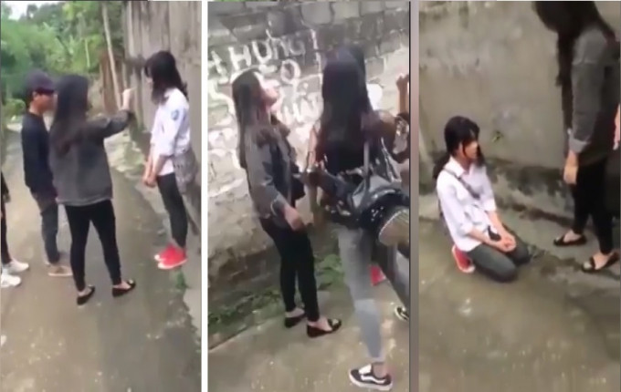 Nhóm nữ sinh cấp 3 liên tiếp đánh đập, mắng chửi và bắt nữ sinh lớp 8 quỳ xuống xin lỗi.